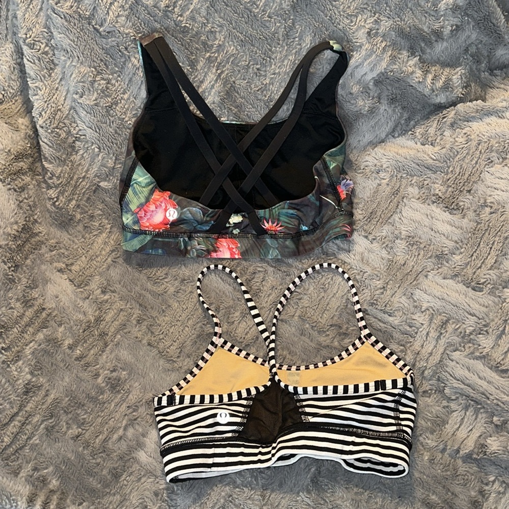 Lululemon Athletica Size XS Small 0-2 Sports Bra Bundle B&W Striped, Floral
